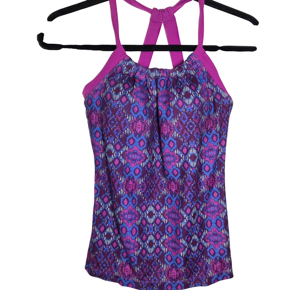 NWT prAna Quinn Yoga Tank Shelf Bra Strappy Back Strappy Racerback XS Purple